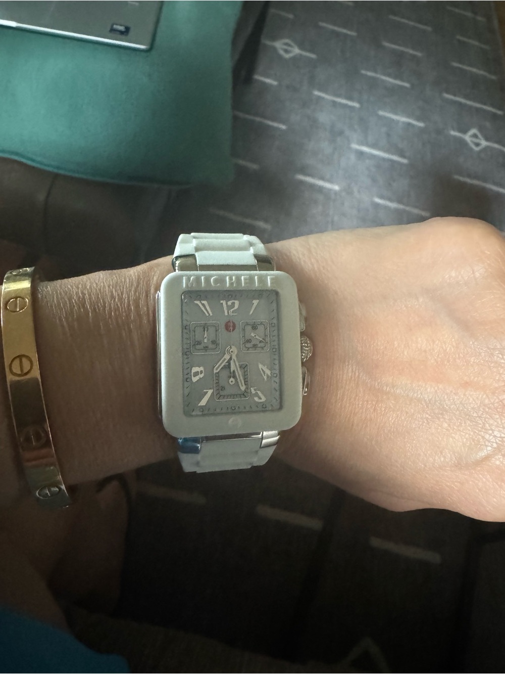 Michele Silver White Square Stainless Steel Women's Watch